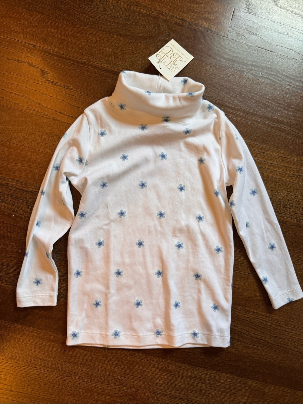 The Beaufort Bonnet Company White Turtleneck with Blue micro flowers